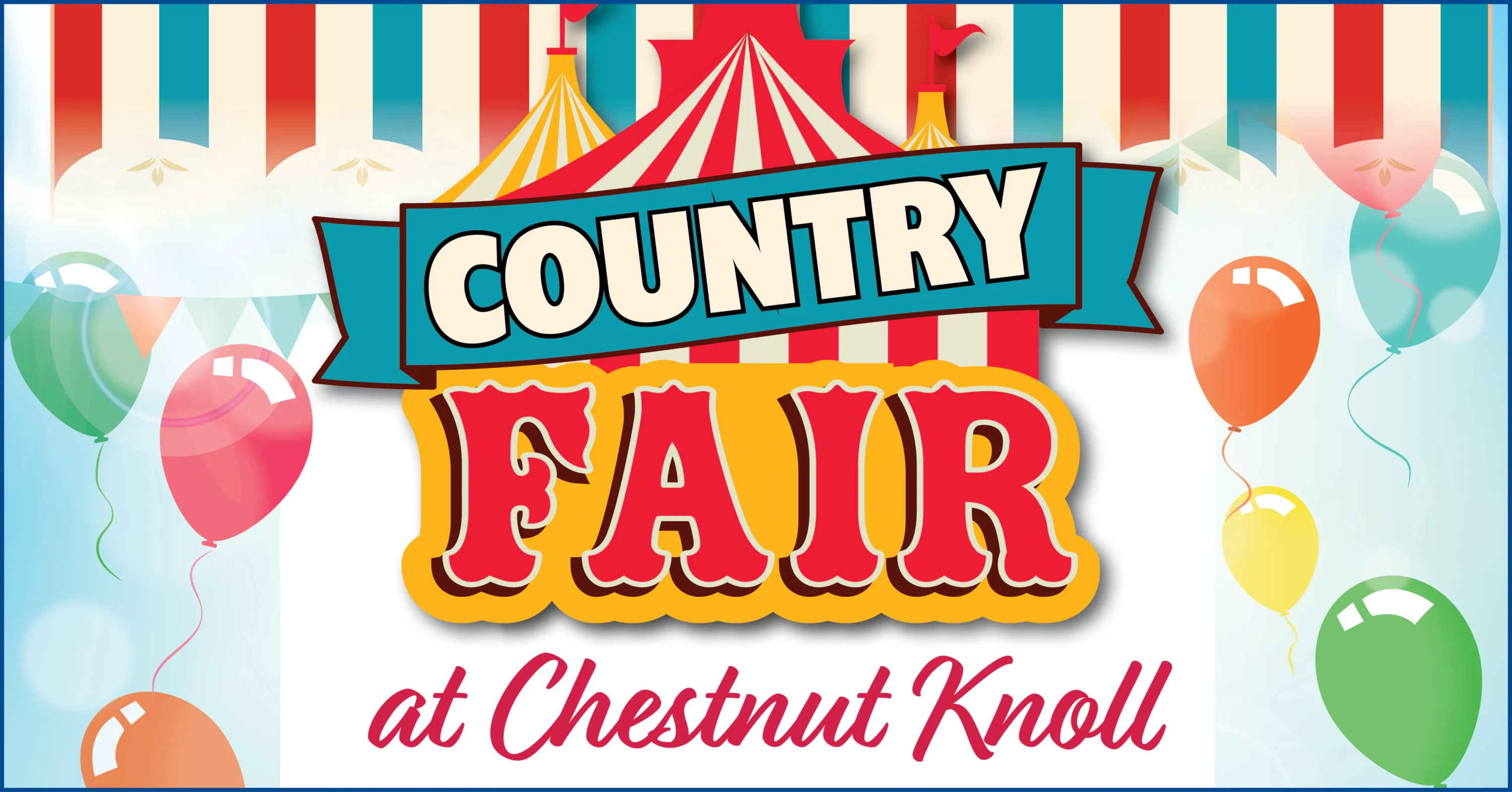 Country fair banner with circus tent and balloons