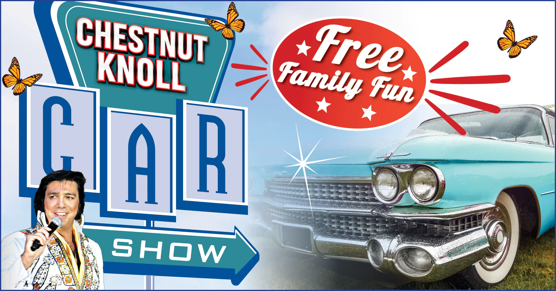 Chestnut Knoll car show with vintage turquoise car