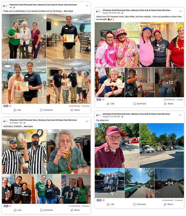 Chestnut Knoll Facebook posts showing resident activities and outings